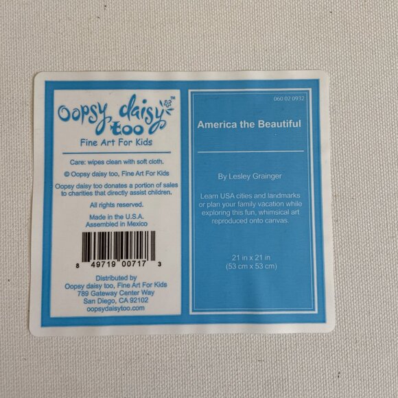 Oopsy Daisy Too Fine Art for Kids, America the Beautiful Canvas 21" x 21" - Picture 6 of 9